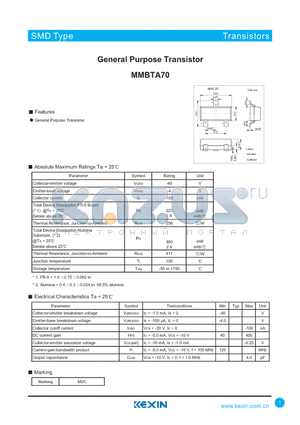 MMBTA70 datasheet - General Purpose Transistor