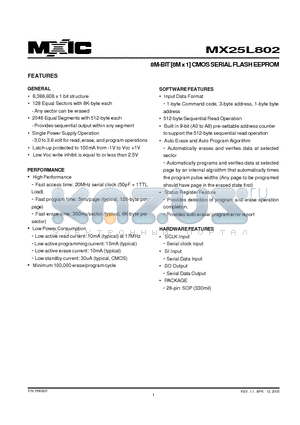 MX25L802MC-50 datasheet - 8M-BIT [8M x 1] CMOS SERIAL FLASH EEPROM