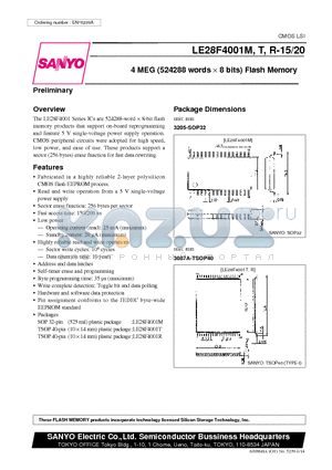 LE28F4001R datasheet - 4 MEG (524288 words x 8 bits) Flash Memory