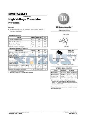 MMBTA92LT1G datasheet - High Voltage Transistors(PNP Silicon)