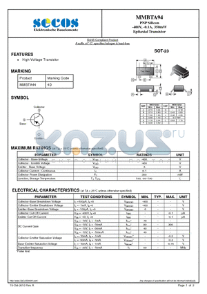 MMBTA94 datasheet - Epitaxial Transistor