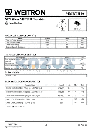 MMBTH10 datasheet - NPN Silicon VHF/UHF Transistor