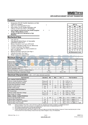 MMBTH10 datasheet - NPN SURFACE MOUNT VHF/UHF TRANSISTOR