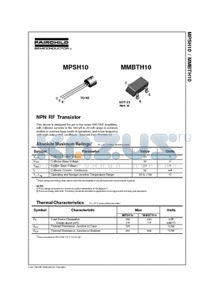 MMBTH10 datasheet - NPN RF Transistor
