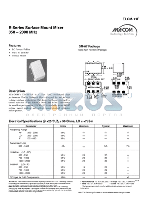 ELCM-11F datasheet - E-Series Surface Mount Mixer 350 - 2000 MHz