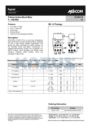 ELCM-11XTR datasheet - E-Series Surface Mount Mixer 5-1900MHz