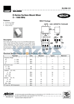 ELCM-11X datasheet - E-Series Surface Mount Mixer 5-1900 MHz