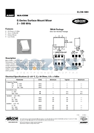 ELCM-1MH datasheet - E-Series Surface Mount Mixer 2 - 500 MHz