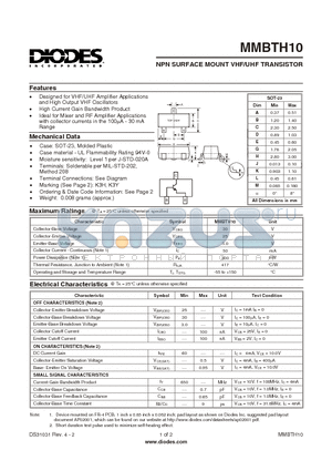 MMBTH10-7 datasheet - NPN SURFACE MOUNT VHF/UHF TRANSISTOR