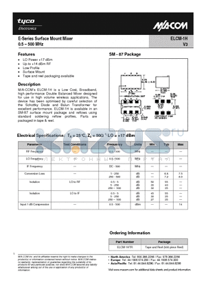 ELCM-1H datasheet - E-Series Surface Mount Mixer 0.5-500MHz