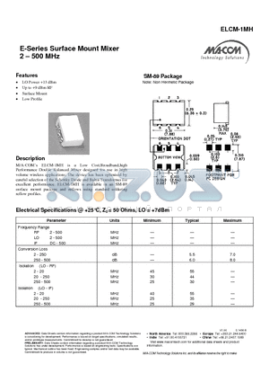 ELCM-1MH datasheet - E-Series Surface Mount Mixer 2 - 500 MHz