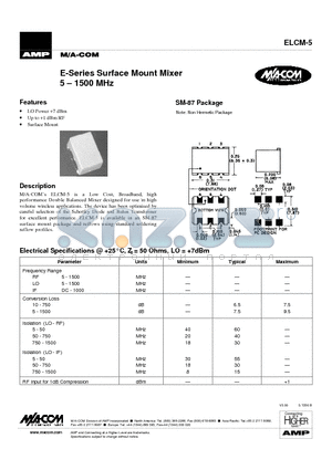 ELCM-5 datasheet - E-Series Surface Mount Mixer 5 - 1500 MHz