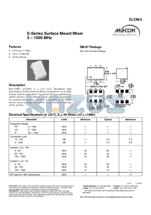 ELCM-5 datasheet - E-Series Surface Mount Mixer 5 - 1500 MHz