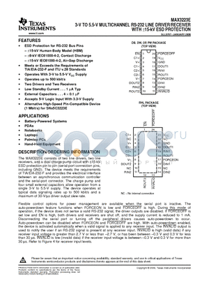 MAX3223ECRHLR datasheet - 3-V TO 5.5-V MULTICHANNEL RS-232 LINE DRIVER/RECEIVER WITH a15-kV ESD PROTECTION