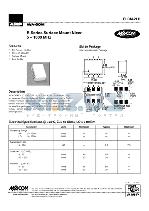 ELCM-2LH datasheet - E-Series Surface Mount Mixer 5 - 1000 MHz
