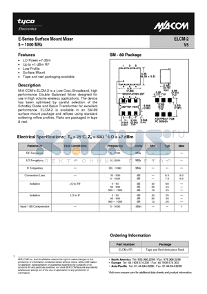 ELCM-2TR datasheet - E-Series Surface Mount Mixer 5-1000MHz