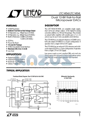 LTC1454LCN datasheet - Dual 12-Bit Rail-to-Rail Micropower DACs