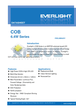 ELCOB-N50M6 datasheet - High Power COB & High CRI LED