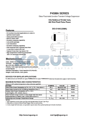 P4SMA datasheet - Glass Passivated Junction Transient Voltage Suppressor