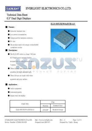 ELD-305USOWA/S530-A3 datasheet - 0.3 inch Dual Digit Displays