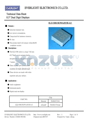 ELD-306USOWA/S530-A3 datasheet - 0.3 inch Dual Digit Displays