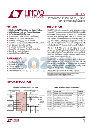 LTC1472 datasheet - Protected PCMCIA VCC and VPP Switching Matrix