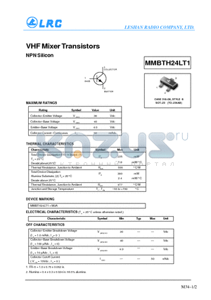 MMBTH24LT1 datasheet - VHF Mixer Transistors(NPN Silicon)