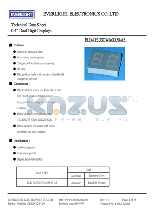 ELD-425USOWA-S530-A3 datasheet - 0.4 inch Dual Digit Displays