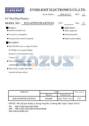 ELD-425SYGWA datasheet - 0.4 Dual Digit Displays