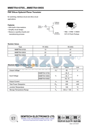 MMBTRA108SS datasheet - PNP Silicon Epitaxial Planar Transistor