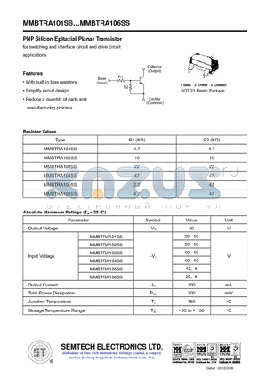 MMBTRA102SS datasheet - PNP Silicon Epitaxial Planar Transistor