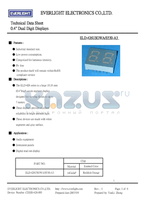 ELD-426USOWA-S530-A3 datasheet - 0.4 inch Dual Digit Displays