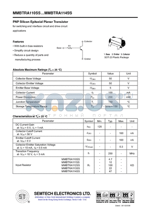 MMBTRA110SS datasheet - PNP Silicon Epitaxial Planar Transistor