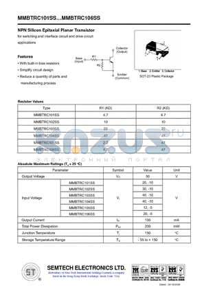 MMBTRC101SS datasheet - NPN Silicon Epitaxial Planar Transistor