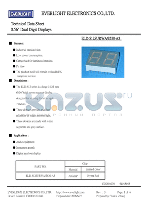 ELD-512SURWA-S530-A3 datasheet - 0.56 inch Dual Digit Displays