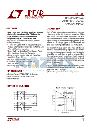 LTC1481_1 datasheet - Ultralow Power RS485 Transceiver with Shutdown