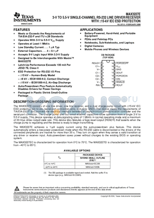 MAX3227E datasheet - 3-V TO 5.5-V SINGLE-CHANNEL RS-232 LINE DRIVER/RECEIVER WITH a15-kV IEC ESD PROTECTION