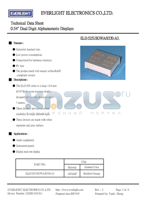 ELD-525USOWA datasheet - 0.54 inch Dual Digit Alphanumeric Displays