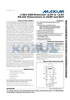 MAX3229E datasheet - a15kV ESD-Protected 2.5V to 5.5V RS-232 Transceivers in UCSP and WLP