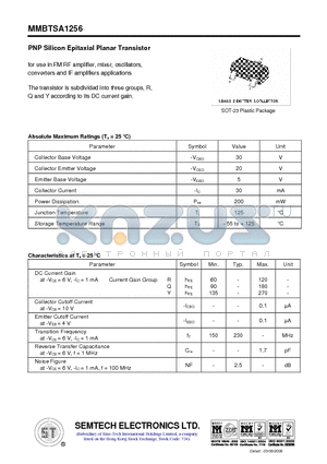 MMBTSA1256 datasheet - PNP Silicon Epitaxial Planar Transistor