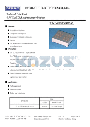 ELD-526USOWA-S530-A3 datasheet - 0.54 Dual Digit Alphaanimeric Displays