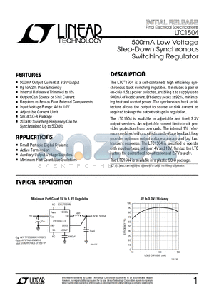 LTC1504 datasheet - 500mA Low Voltage Step-Down Synchronous Switching Regulator