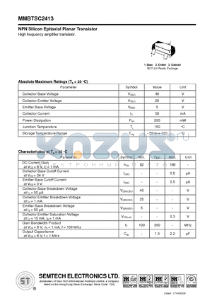 MMBTSC2413 datasheet - NPN Silicon Epitaxial Planar Transistor