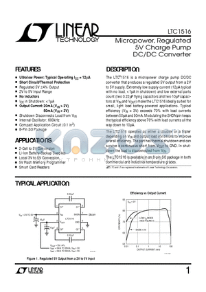 LTC1516 datasheet - Micropower, Regulated 5V Charge Pump DC/DC Converter