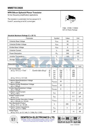 MMBTSC3928 datasheet - NPN Silicon Epitaxial Planar Transistor