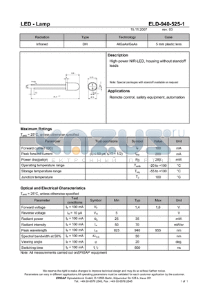 ELD-940-525-1 datasheet - LED - Lamp