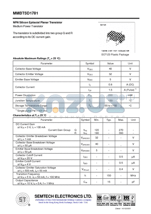 MMBTSD1781 datasheet - NPN Silicon Epitaxial Planar Transistor