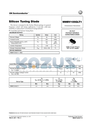 MMBV105GLT1 datasheet - Silicon Tuning Diode