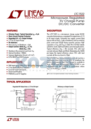LTC1522 datasheet - Micropower, Regulated 5V Charge Pump DC/DC Converter