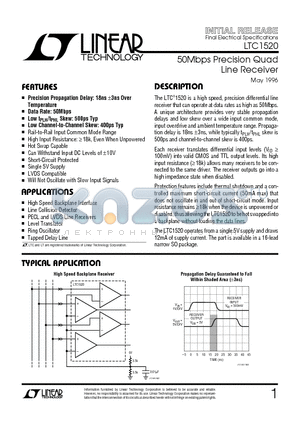 LTC1520 datasheet - 50Mbps Precision Quad Line Receiver